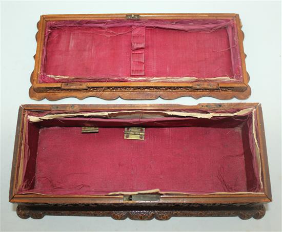 A Chinese export sandalwood rectangular box, mid 19th century, 26.5cm, hinges detached